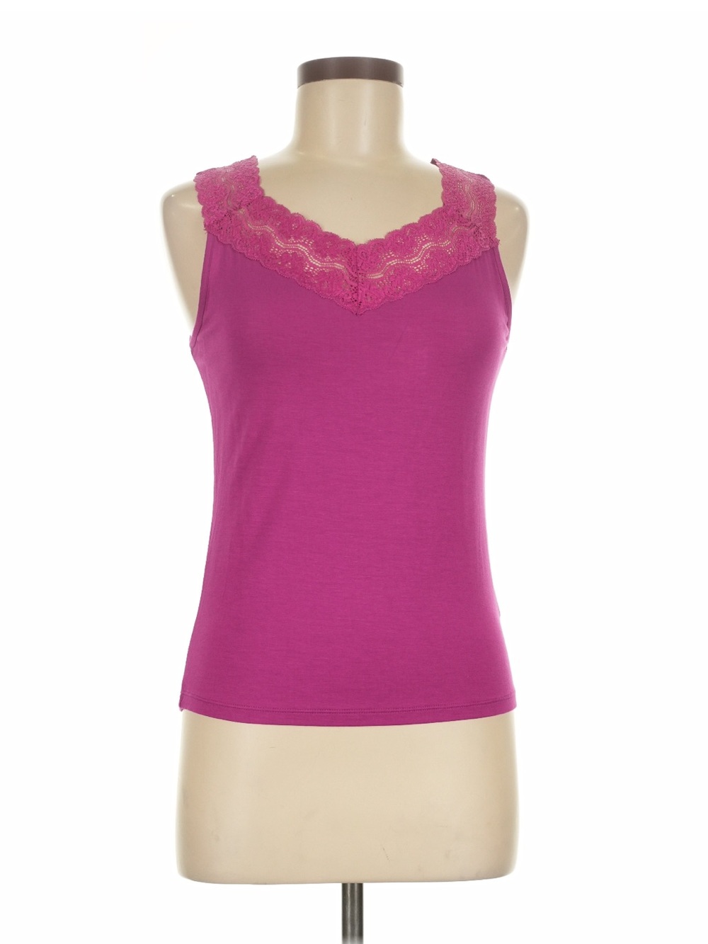 BAMBOO Fuchsia Lace-Trim Tank Top